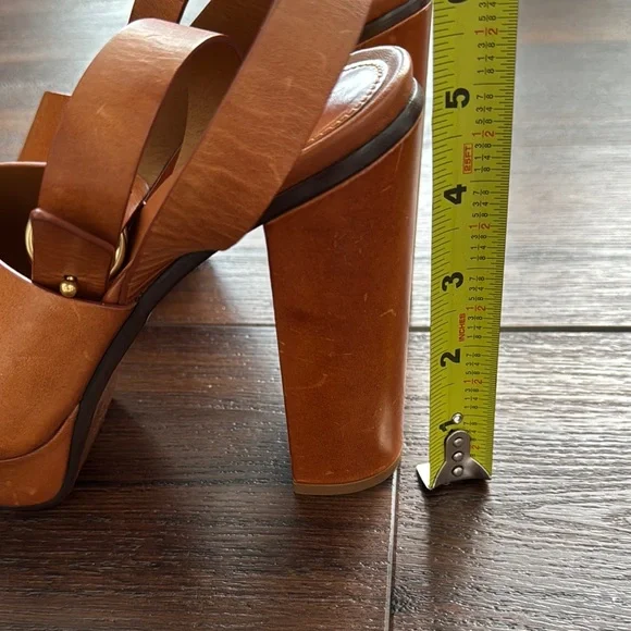 Chloe NWOT Kingsley Platform Leather Ankle Strap Women's caramel Leather Sandals - Picture 6 of 14